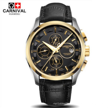 carnival 8659 automatic mechanical switzerland brand men wristwatches fashion luxury leather strap watch